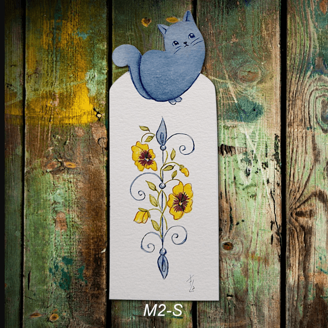 Marque-page aquarelle chat "Swanny" - Frise de cœurs bleus