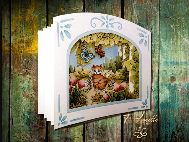Carte tunnel - Chat roux & tulipes roses