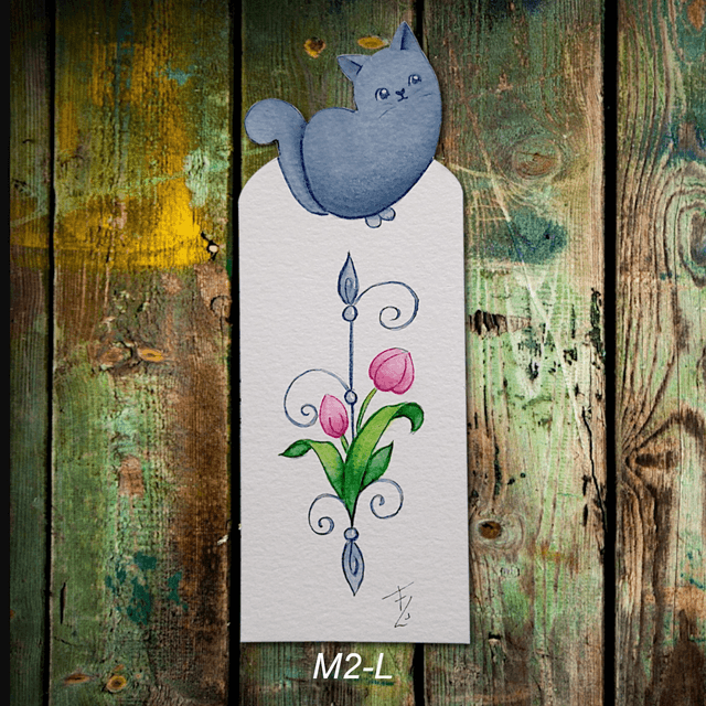 Marque-page aquarelle chat "Swanny" - Frise de cœurs bleus