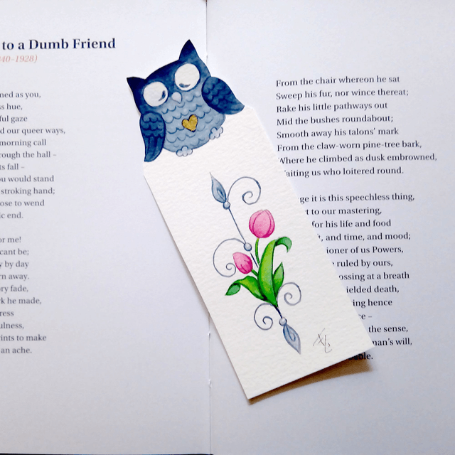 Marque-page aquarelle "Chouette" - Tulipes roses