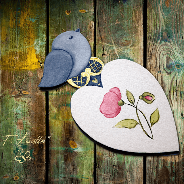 Marque-page aquarelle "Coeur & Oiseau bleu" - Coquelicots