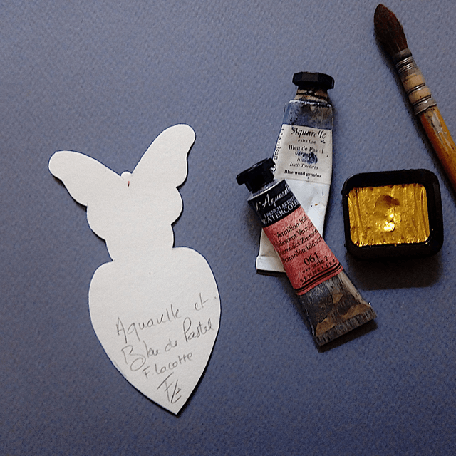 Marque-page aquarelle "Cœur & papillon"- rose et bleu