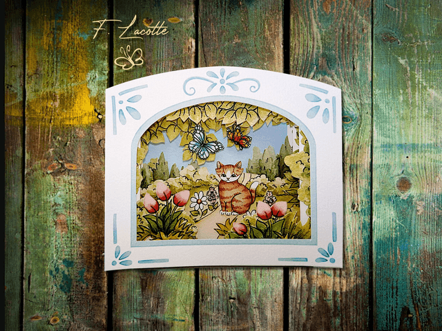 Carte tunnel - Chat roux & tulipes roses