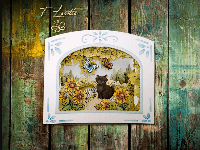 Carte tunnel - Chat noir & tournesols